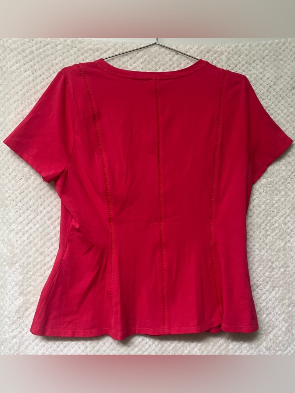 White House Black Market Top Short Sleeves Seam Details Bright Pink Womens Large - Picture 4 of 10